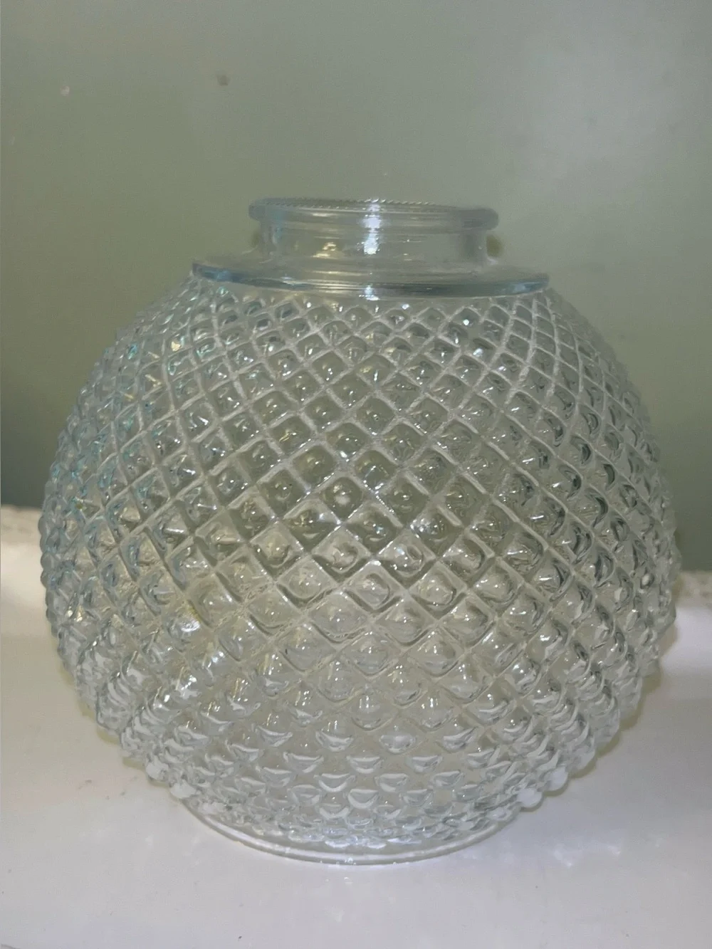 Pressed Glass Sphere Diamond Pattern Lamp/Burricane Lamp Shade Vintage